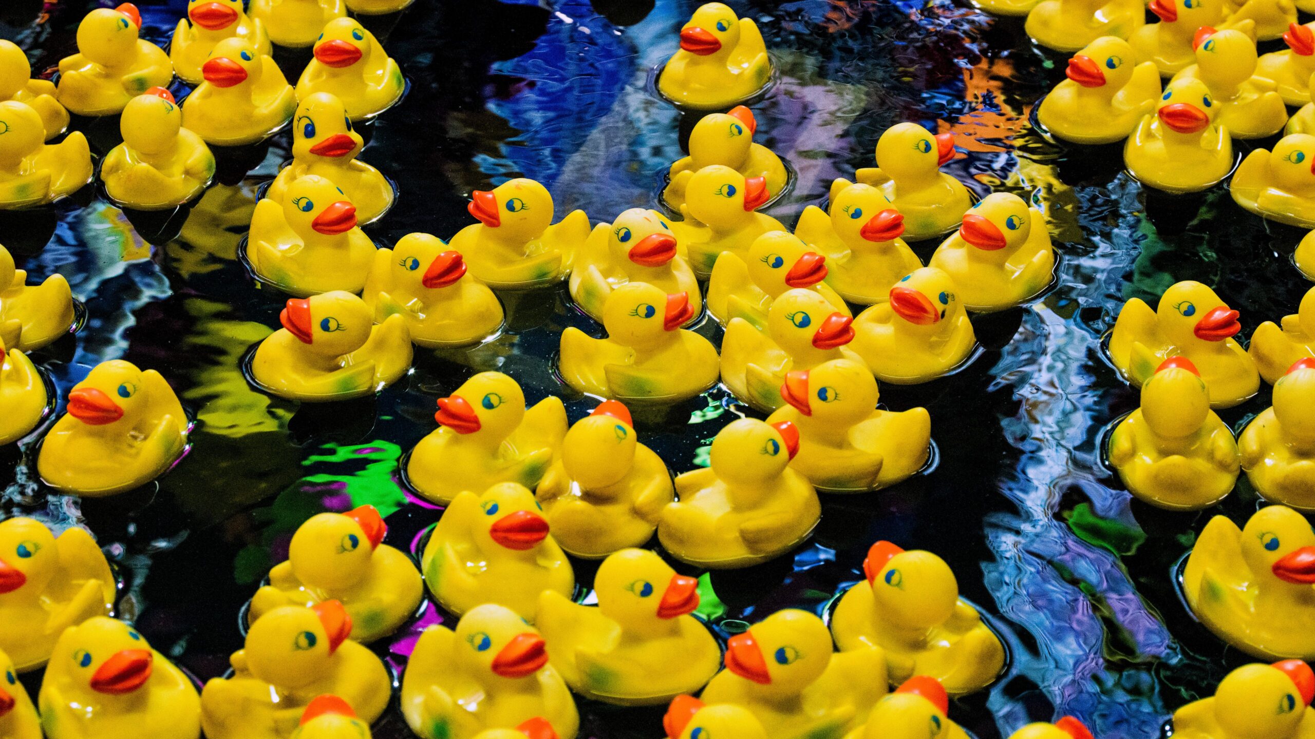 Ganz viele gelbe Quietscheenten in einem pool