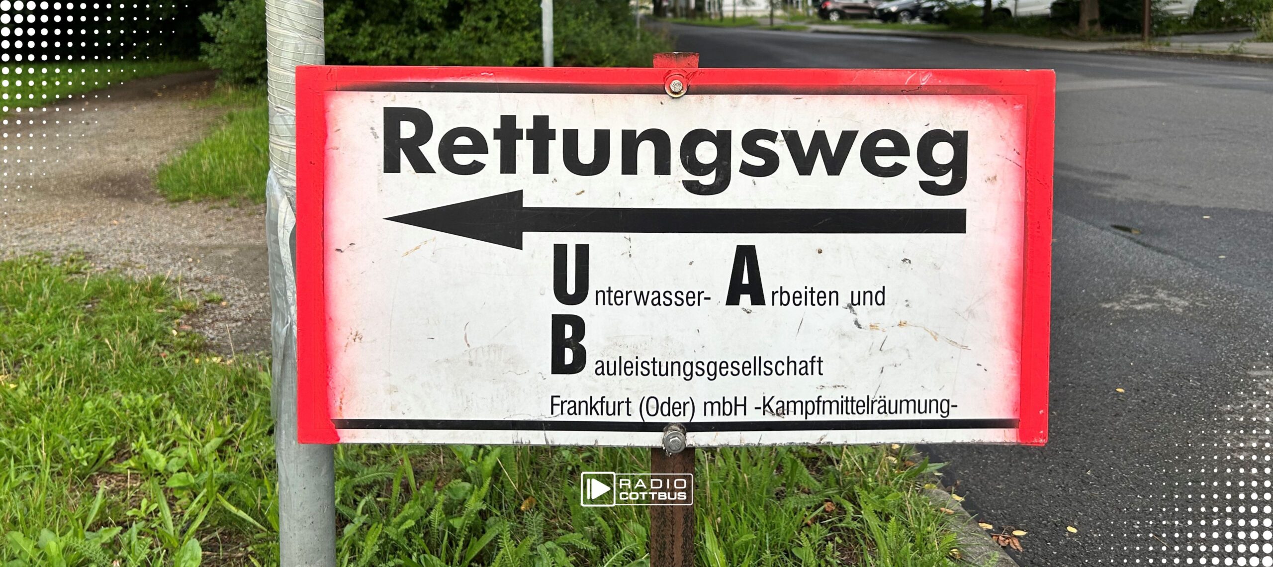 Ein Schild mit Anweisungen zum Rettungsweg in Cottbus-Madlow Foto: stadt Cottbus