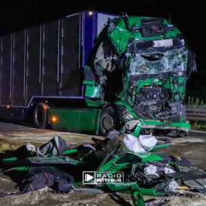 Ein verunfallter LKW auf der A15 Foto: Sophie Meyer / Blaulichtreport Lausitz